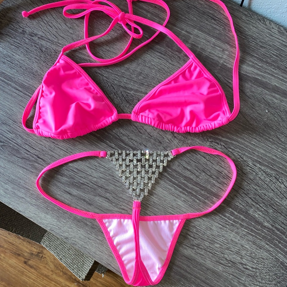 Suits you swimwear hot pink rhinestone bikini